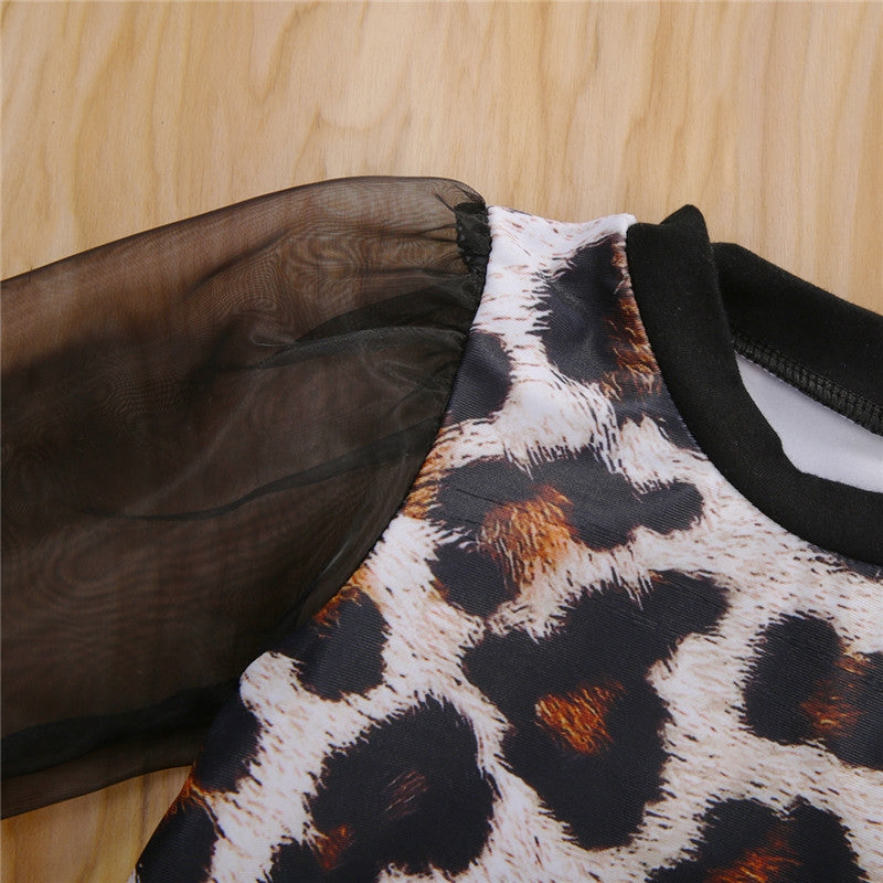 Fall toddler leopard print top T-shirt skirt girl Fall toddler leopard print top T-shirt skirt girl